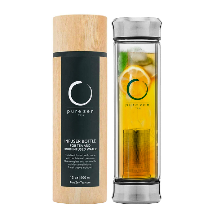 Термокружка Pure Zen Tea из закаленного стекла с запатентованной двусторонней конструкцией FlipTop
