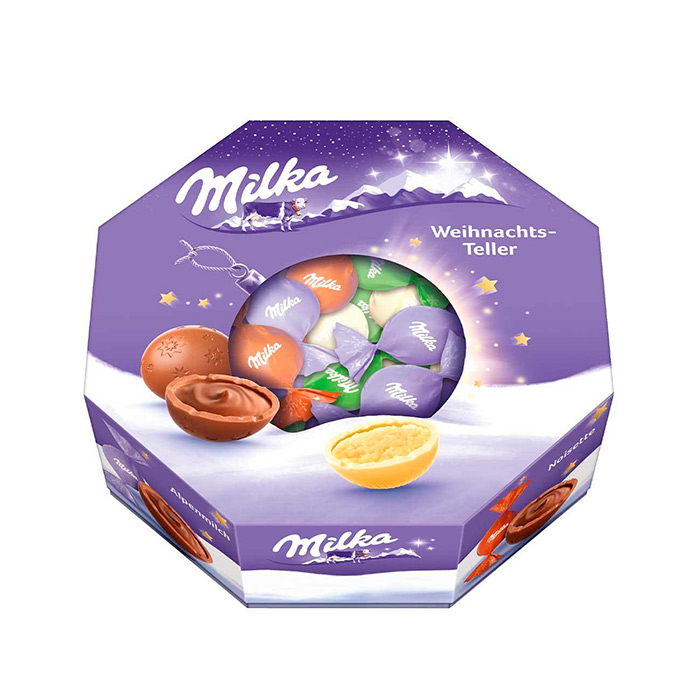 Новогодний подарочный набор шоколадных конфет Milka Weihnachts, 4 вкуса