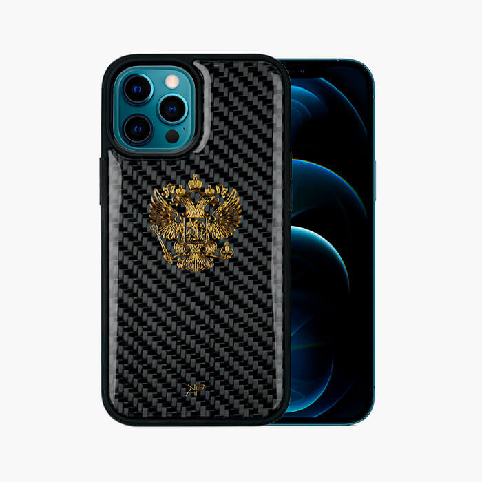 Карбоновые чехлы для iPhone 12/12 Pro/12 Pro Max с инкрустацией из чистого золота