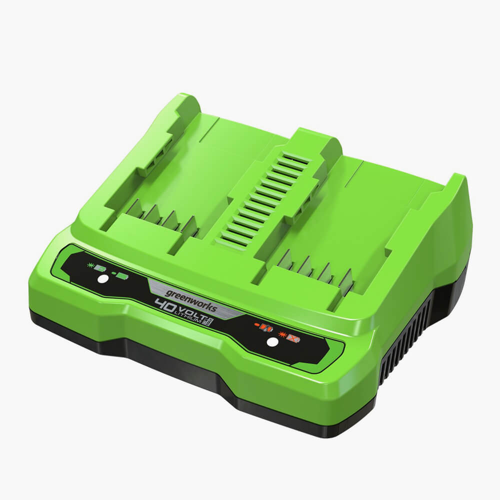 Двойное зарядное устройство Greenworks G40UC2 (40 В, 2 A) с электронной защитой от неполадок