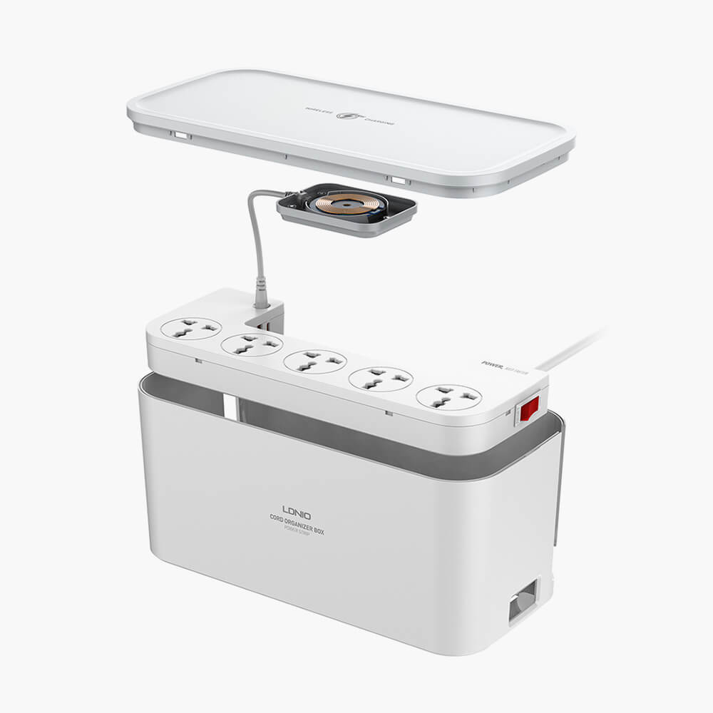 Сетевой фильтр LDNIO с 5 розетками Y-Shape, органайзером для кабелей, 3 портами USB и беспроводной зарядкой