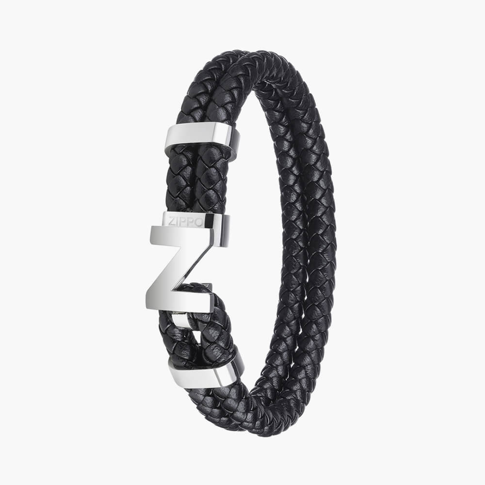 Плетеный кожаный браслет Zippo Steel Braided Leather с фирменной застежкой и кольцами из нержавеющей стали 316L