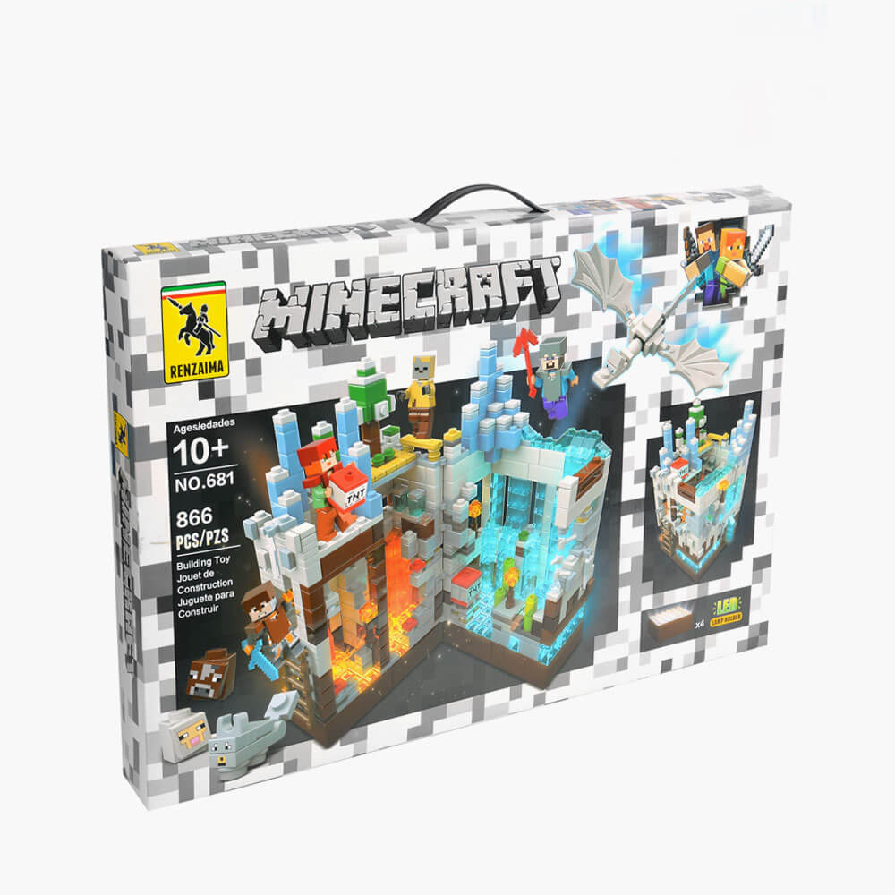Конструктор с LED-подсветкой Renzaima Minecraft «Белая крепость», 866 деталей, 8 фигурок персонажей и монстров
