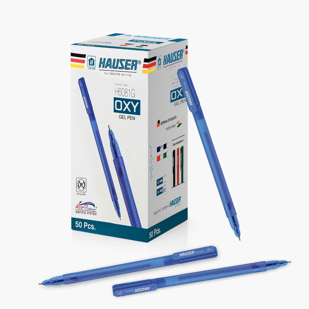 Набор немецких гелевых ручек Hauser H6081G-blue с пишущей системой Acu-Flow, 50 шт.