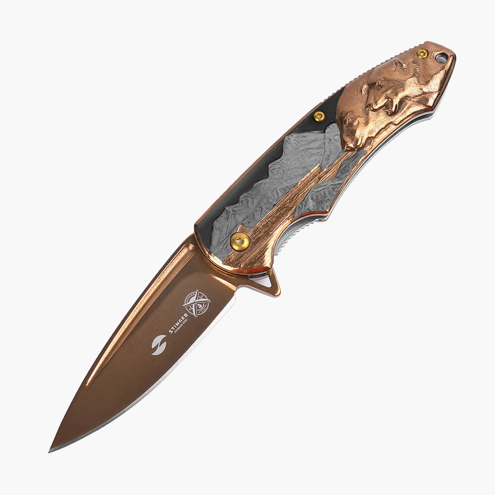 Коллекционный цельнометаллический складной нож Stinger FK-S064C с механизмом Finger Flip и защитным покрытием N-Titanium
