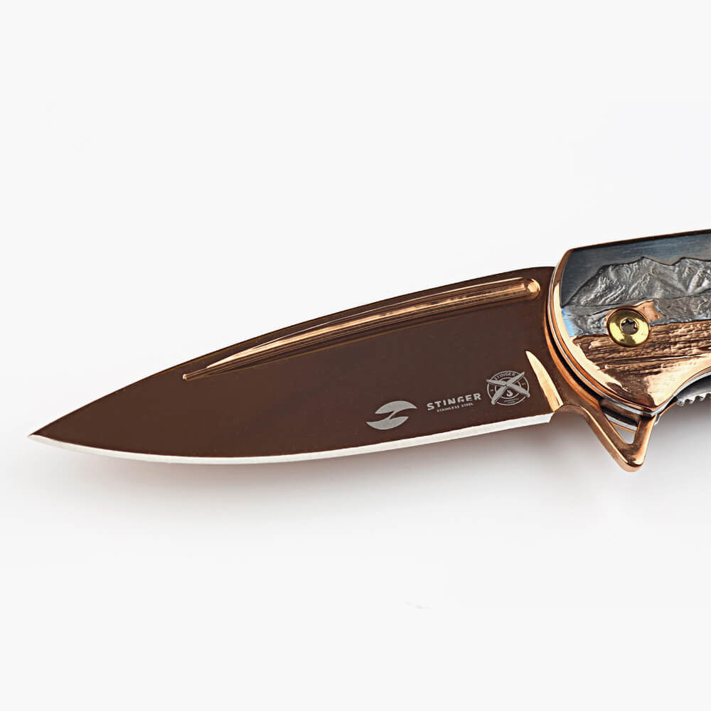 Коллекционный цельнометаллический складной нож Stinger FK-S064C с механизмом Finger Flip и защитным покрытием N-Titanium