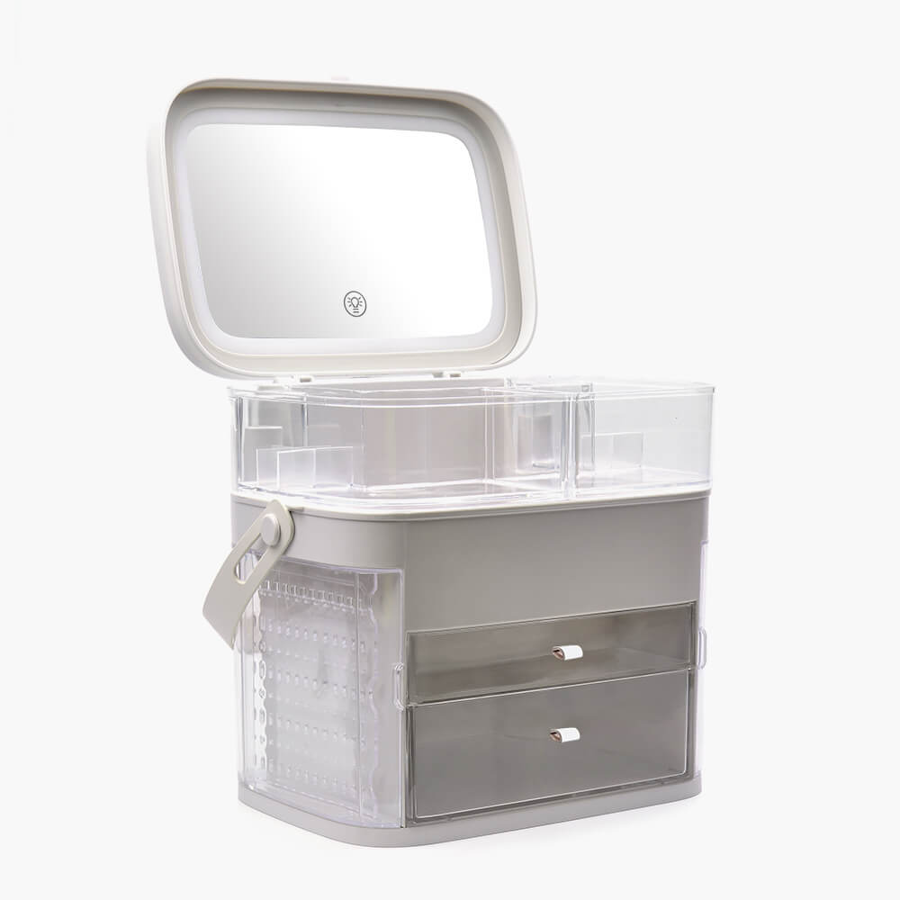 Переносной органайзер для косметики и украшений Lavalette Bucket Storage с 8 отделениями, макияжным зеркалом и подсветкой