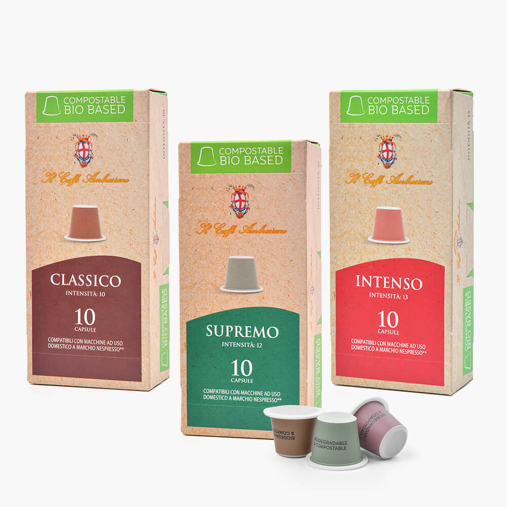 Итальянский кофе IL Caffe Ambrosiano в капсулах Nespresso, ассорти вкусов Classico, Supremo, Intenso