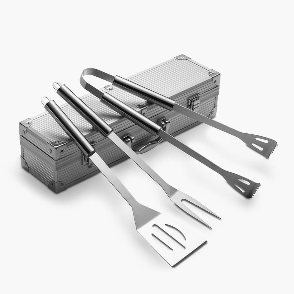 Набор цельнометаллических кулинарных инструментов BBQing для гриля и барбекю в противоударном кейсе