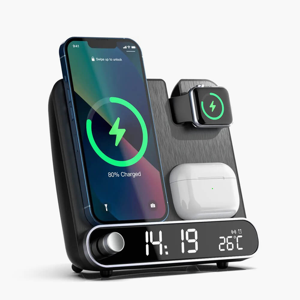 Станция беспроводной зарядки 3 в 1 Eclipse Trio для iPhone, AirPods и Apple Watch с электронными часами и термометром