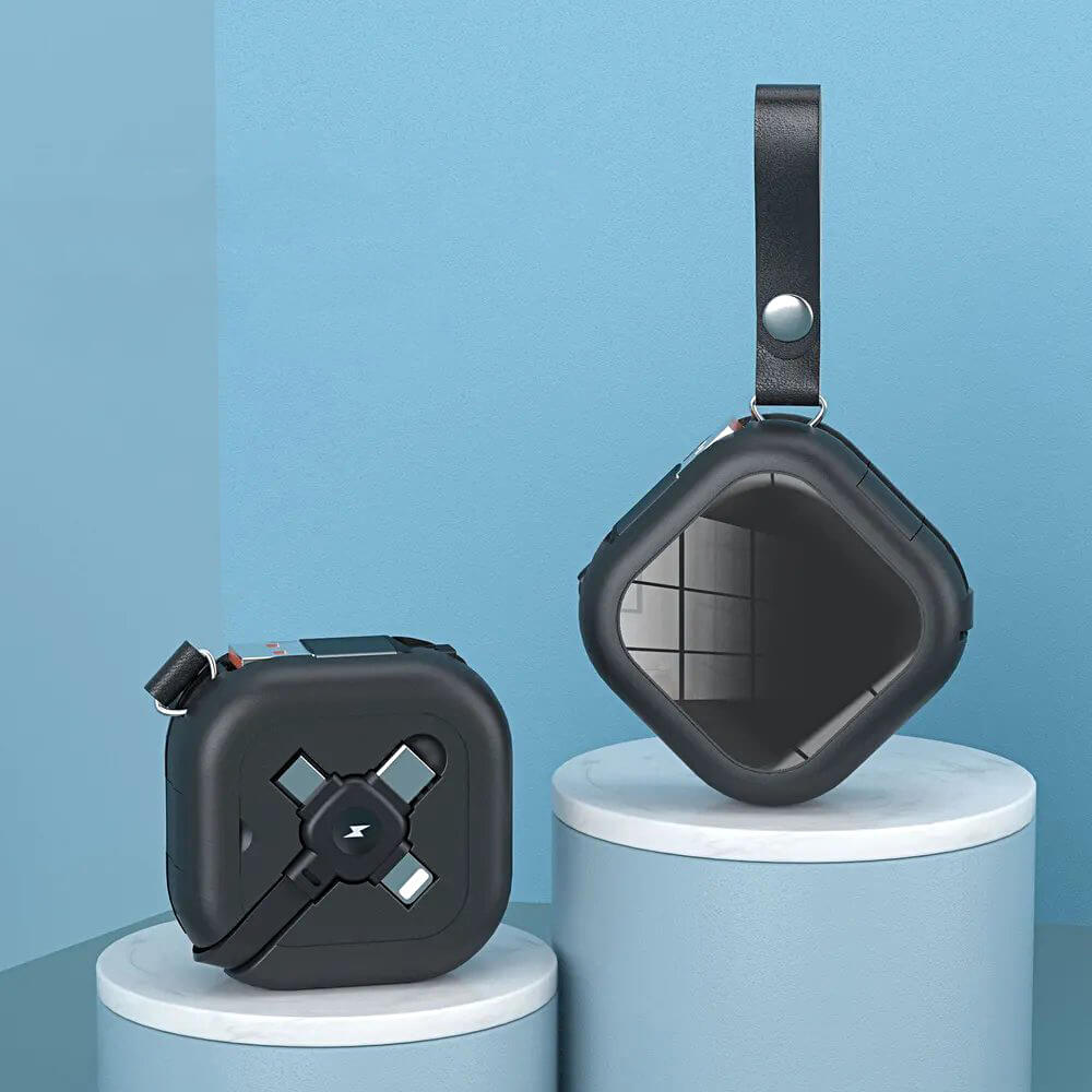Кабель 3 в 1 Trident PRO в футляре-катушке c подставкой для смартфона, 1 м