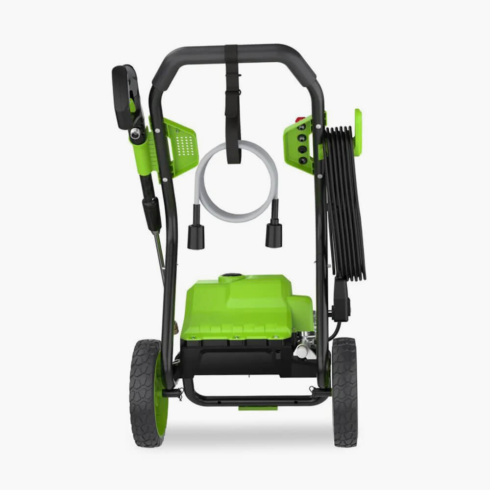 Мойка высокого давления Greenworks GPW2000: технология распыления Jet-140 bar, 4 насадки и система компактного хранения