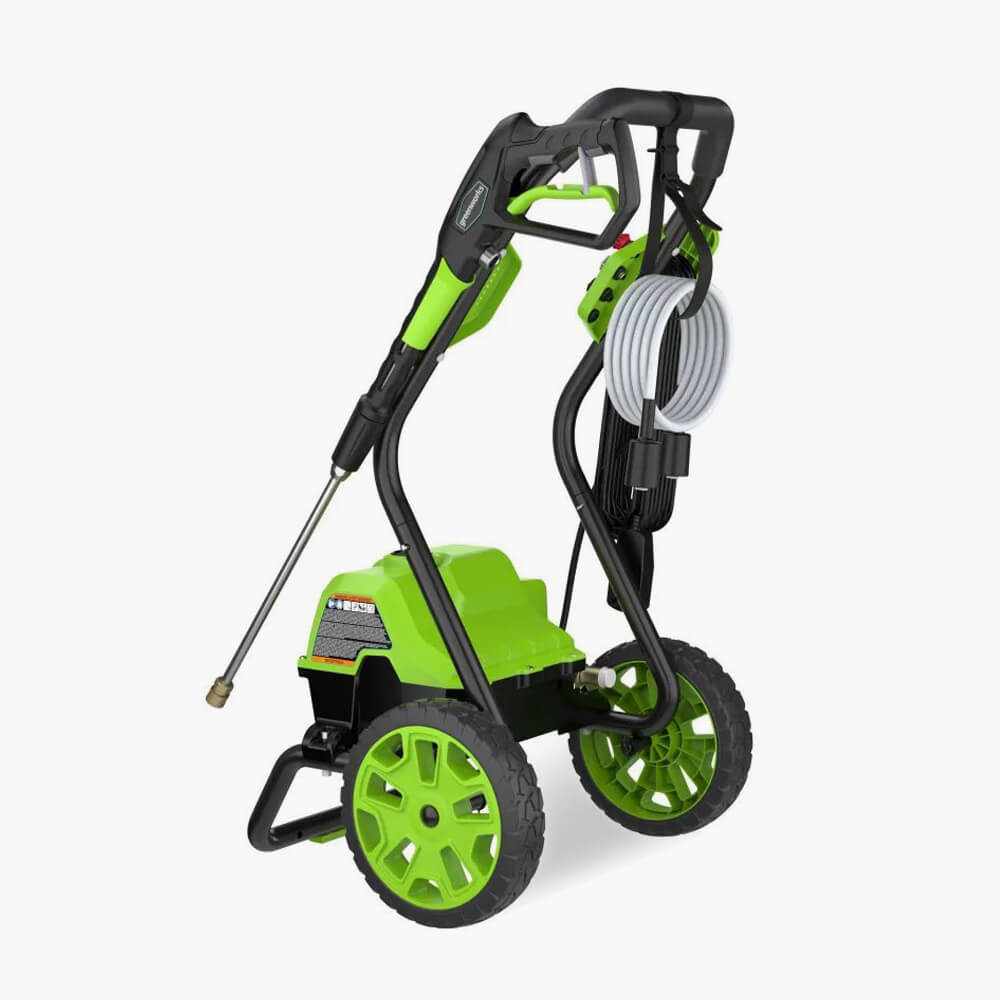 Мойка высокого давления Greenworks GPW2000: технология распыления Jet-140 bar, 4 насадки и система компактного хранения