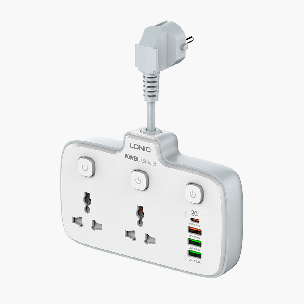 Сетевой фильтр LDNIO SC2413 Safety Charge с мультинациональными розетками и блоком из 4 USB-портов