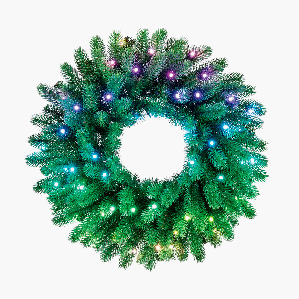 Рождественский венок Twinkly Pre-Lit Wreath с реалистичной хвоей, RGB-иллюминацией и управлением через мобильное приложение