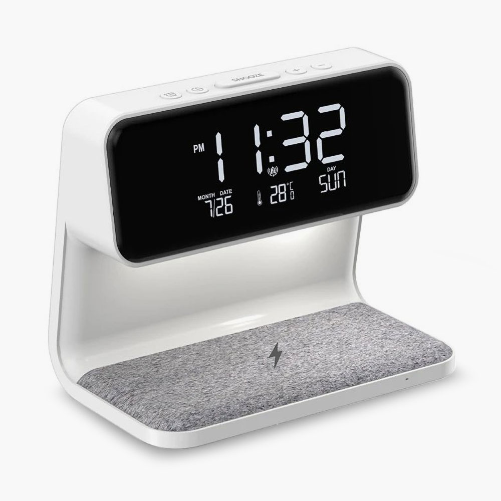 Лампа-ночник Q.Clock с беспроводной Qi-зарядкой, часами, будильником и термометром