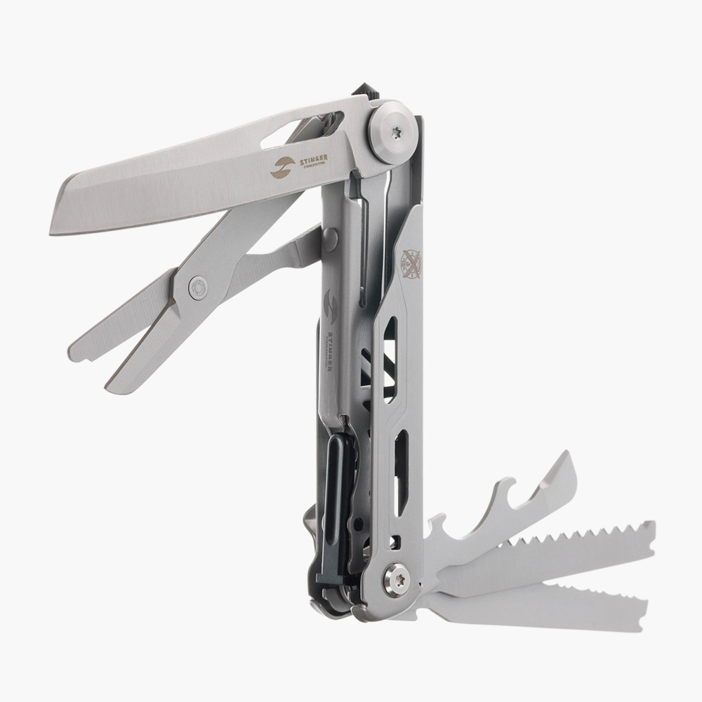 Перочинный нож-мультитул Stinger FK-GHK6B-P03 из нержавеющей стали 440A с ножницами, пилой, открывалкой и замком Liner Lock