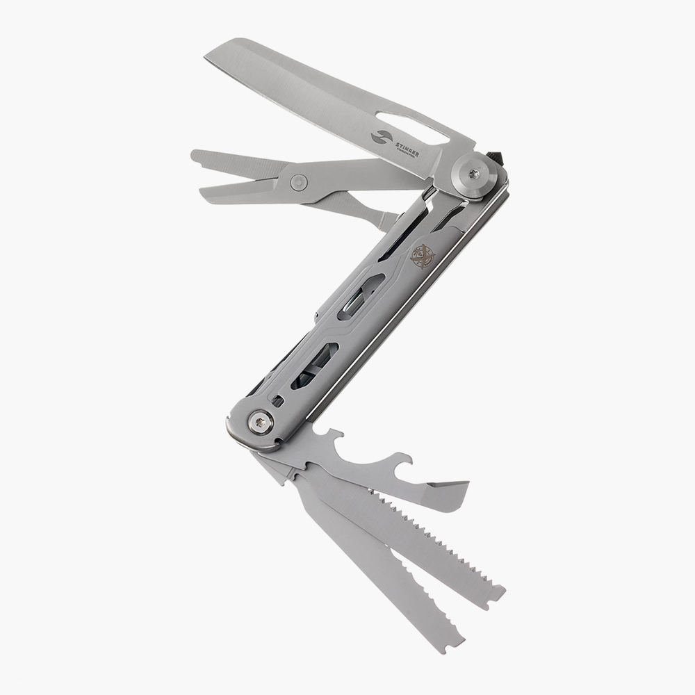 Перочинный нож-мультитул Stinger FK-GHK6B-P03 из нержавеющей стали 440A с ножницами, пилой, открывалкой и замком Liner Lock