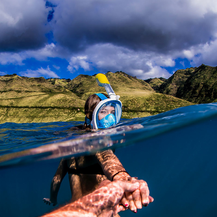 Маска-шлем для плавания под водой Deluxe snorkeling mask с креплением для экшн-камеры